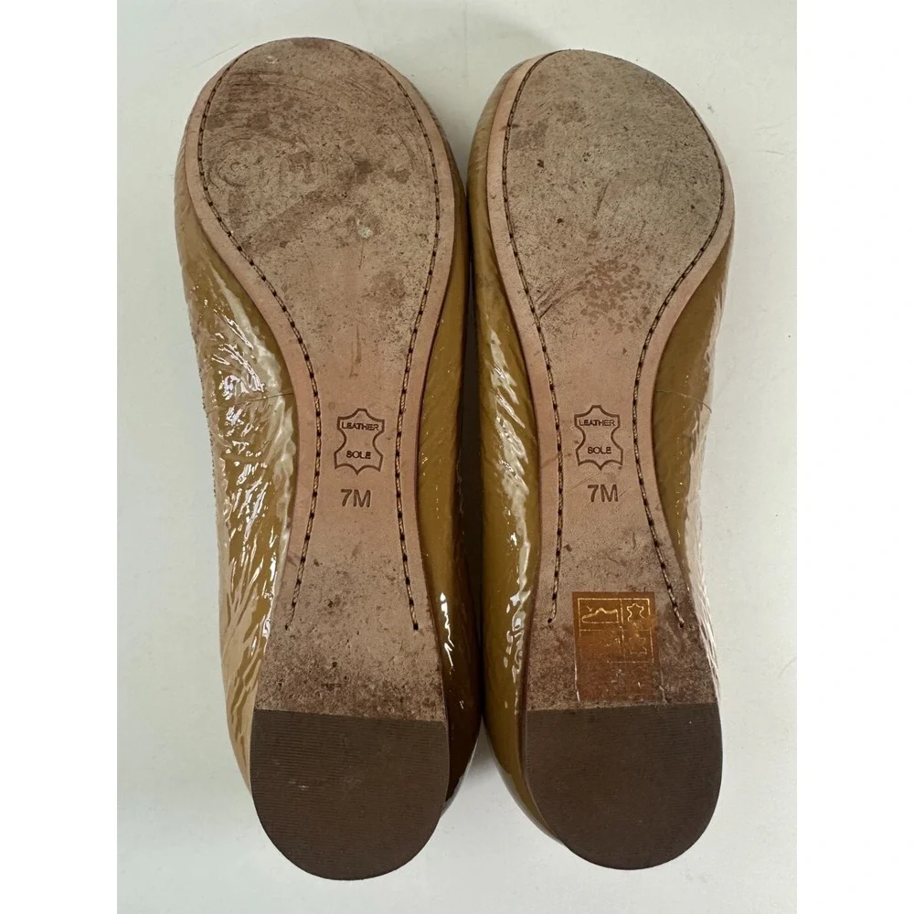 Tory Burch Caroline 2 Ballet Flats Tan Beige Patent Leather Ballerina Shoes 7 7M - Picture 12 of 16